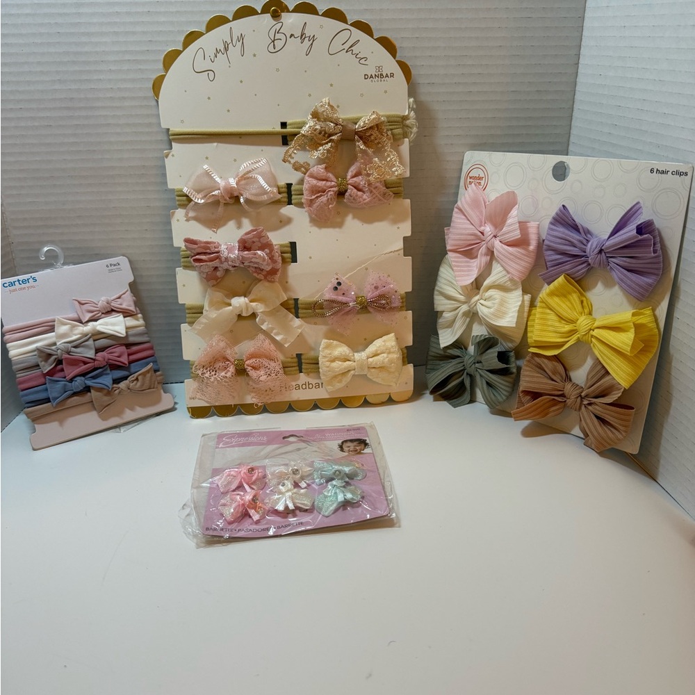 Hair Bow Set - Pink, Cream, Gold